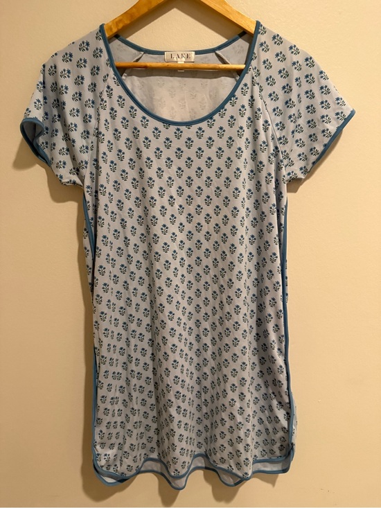 LAKE Other - LAKE Pima Cotton Nightgown Blue Floral Block Print Short Sleeve Sleep Dress M